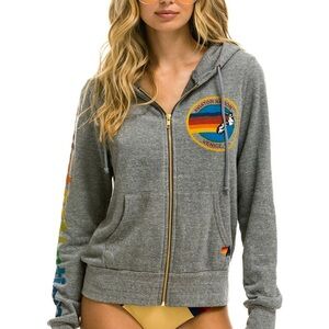 Aviator Nation Gray Zip-Up Hoodie with Rainbow Accents